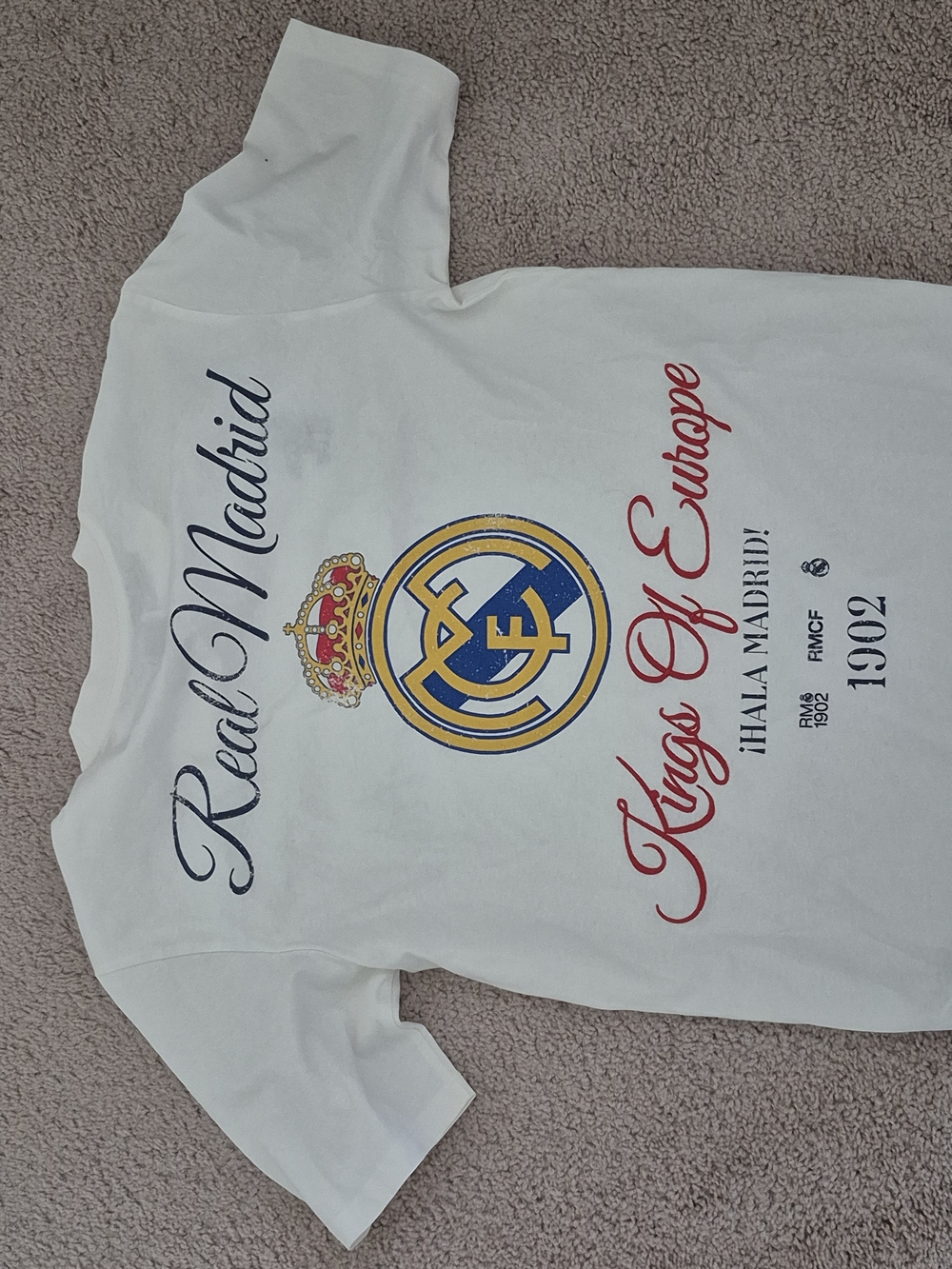 Real Madrid 'Kings of Europe' Vintage White Graphic Tee